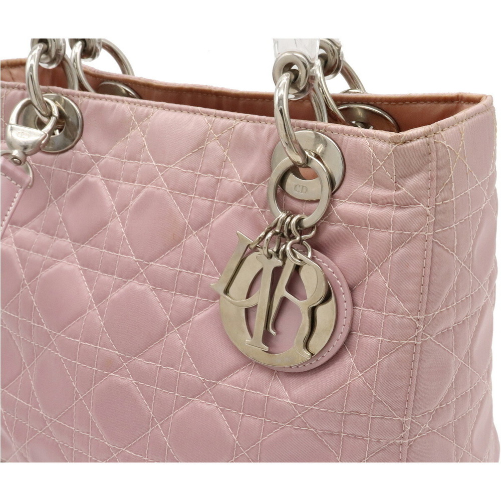Dior Cannage Handbag Lady Pink Nylon Leather Light Christian - Picture 9 of 9